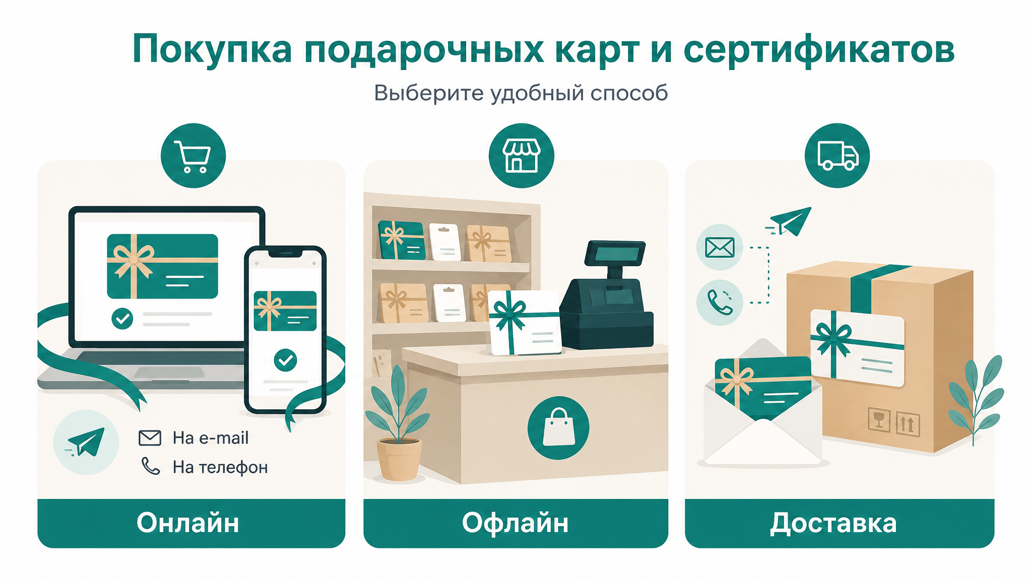 Инфографика: как купить подарочную карту онлайн, офлайн и с доставкой